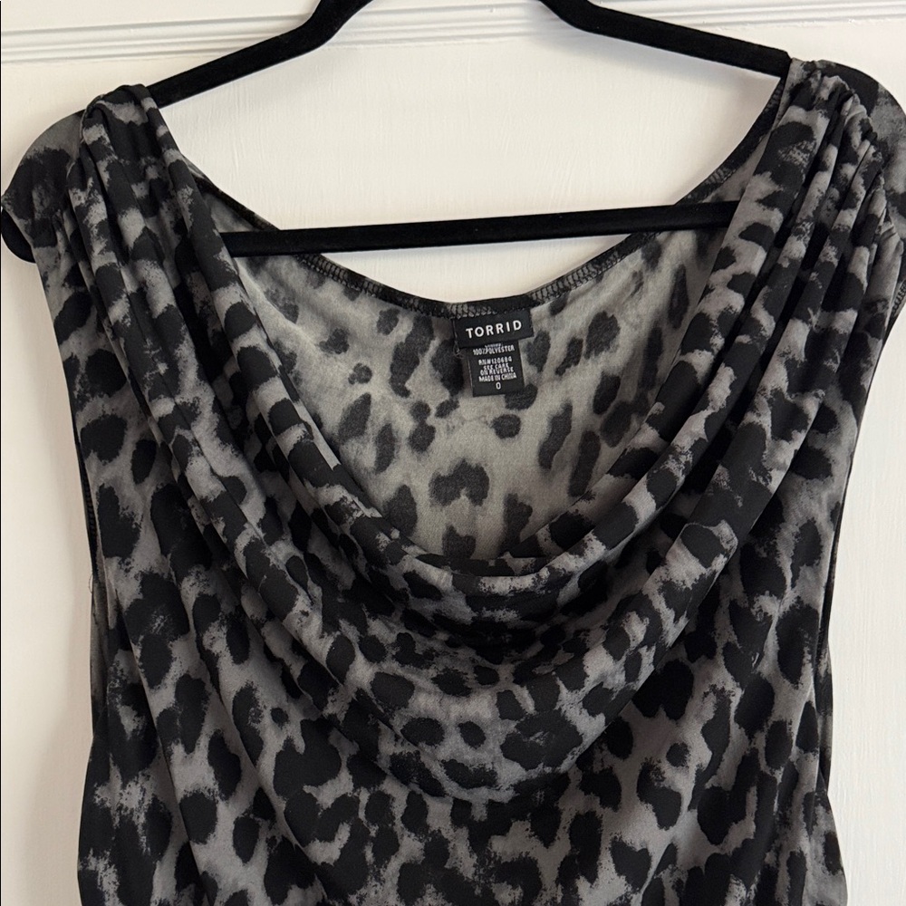 Torrid Gray Leopard Print Cowl Neck Top - Picture 2 of 4
